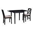 Linon Ervin Three Piece Drop Leaf Upholstered Small Dining Set in Black Wood