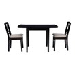 Linon Ervin Three Piece Drop Leaf Upholstered Small Dining Set in Black Wood