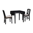 Linon Ervin Three Piece Drop Leaf Upholstered Small Dining Set in Black Wood