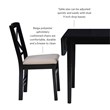 Linon Ervin Three Piece Drop Leaf Upholstered Small Dining Set in Black Wood