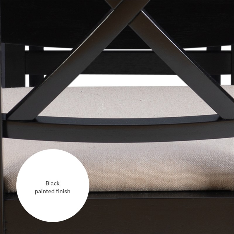 Linon Ervin Three Piece Drop Leaf Upholstered Small Dining Set in Black Wood