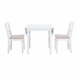 Linon Ervin Three Piece Drop Leaf Upholstered Small Dining Set in White Wood