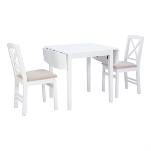 linon ervin wood three piece drop leaf dining set in white
