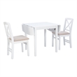 Linon Ervin Three Piece Drop Leaf Upholstered Small Dining Set in White Wood