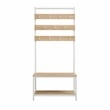 Linon Larkin White Metal Hall Tree 11 Hooks and 2 Shelves in Natural Wood
