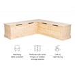 Linon Troyin Rustic Backless Corner Nook with Storage in Solid Unfinished Pine
