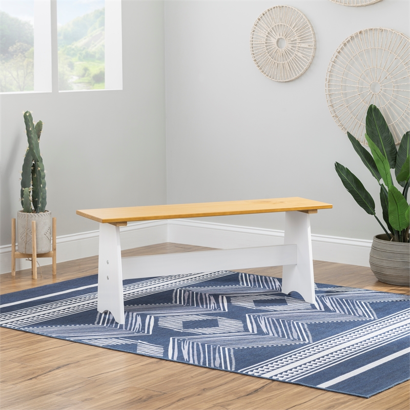 Linon Delk Wood 2 Tone Large Backless Bench in Honey and White