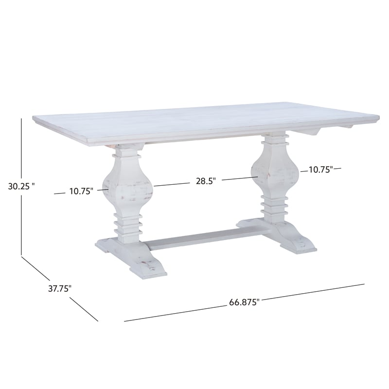 Linon Larson Pine Wood Dining Table in Distressed White