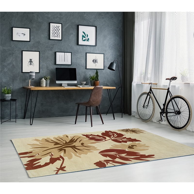 Linon Trio Marcie Polyester 5'x7' Area Rug in Cream & Beige