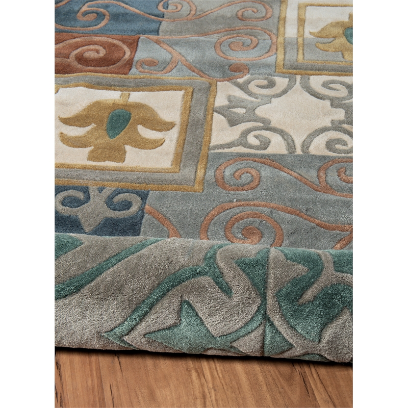 Linon Trio GardenGate Polyester 8'x10' Area Rug in Blue & Grey