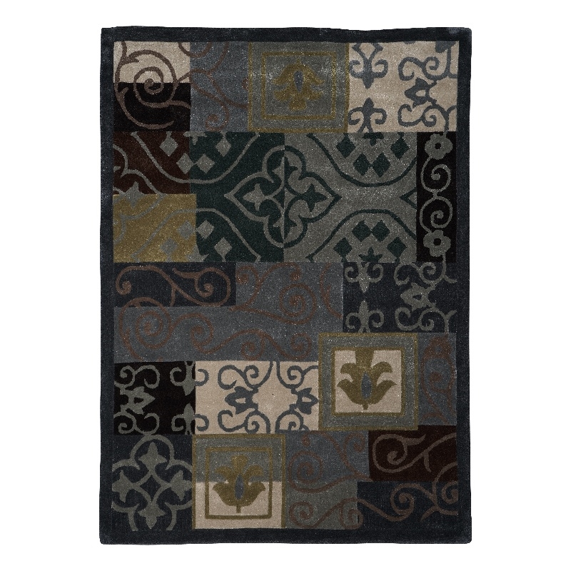 Linon Trio GardenGate Polyester 8'x10' Area Rug in Blue & Grey