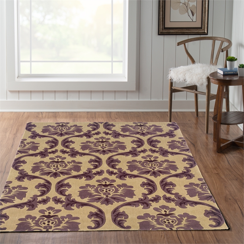 Linon Trio Fiona Polyester 5'x7' Area Rug in Cream & Purple