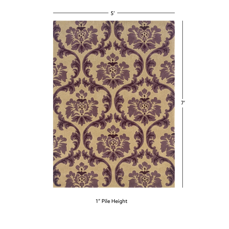 Linon Trio Fiona Polyester 5'x7' Area Rug in Cream & Purple