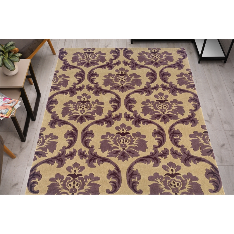 Linon Trio Fiona Polyester 5'x7' Area Rug in Cream & Purple