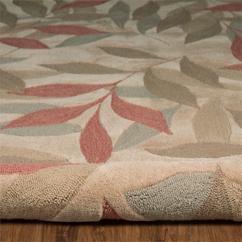 Linon Trio Leaves Polyester 5'x7' Area Rug in Beige