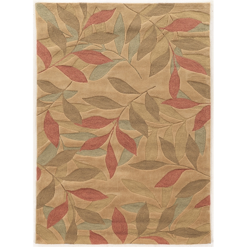 Linon Trio Leaves Polyester 5'x7' Area Rug in Beige