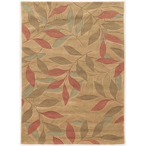 linon trio leaves polyester 5'x7' area rug in beige & multi