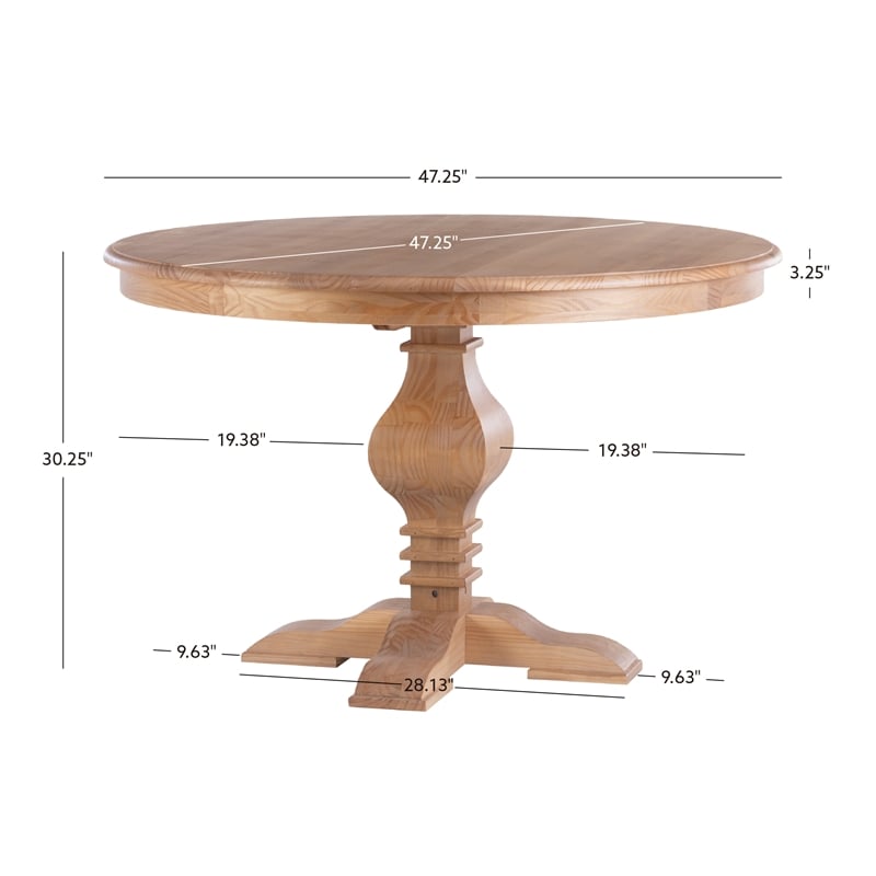Linon Larson Pine Wood Round Pedestal Dining Table in Rustic Honey