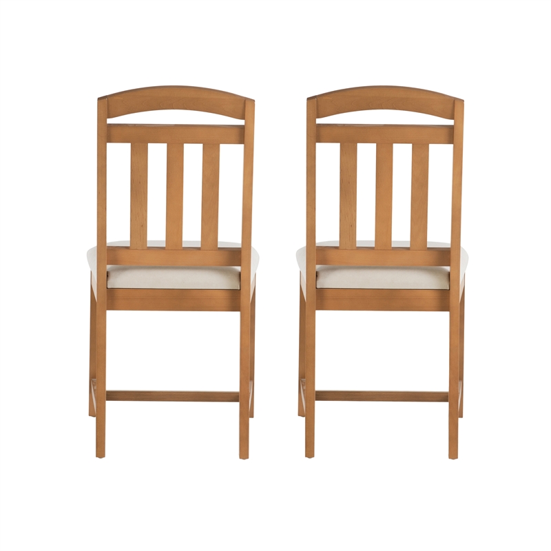 Linon Wiley Set of Two Slat Back Side Chairs Cream Padded Seats in Brown Wood