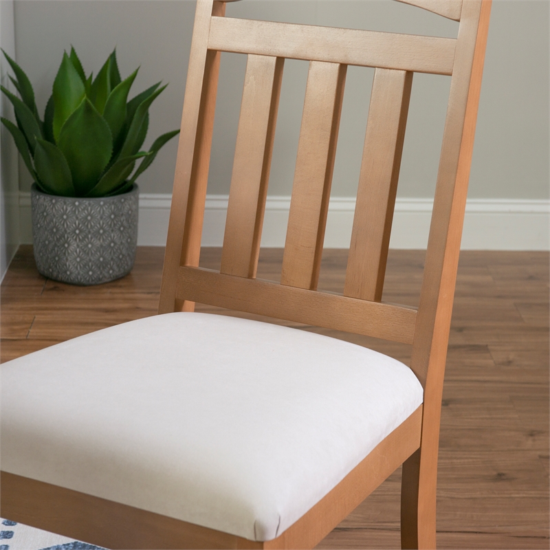 Linon Wiley Set of Two Slat Back Side Chairs Cream Padded Seats in Brown Wood