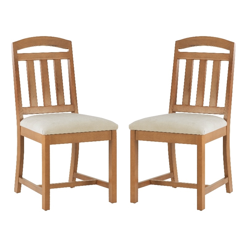 Linon Wiley Set of Two Slat Back Side Chairs Cream Padded Seats in Brown Wood