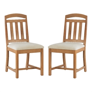 Linon Wiley Set of Two Slat Back Side Chairs Cream Padded Seats in Brown Wood