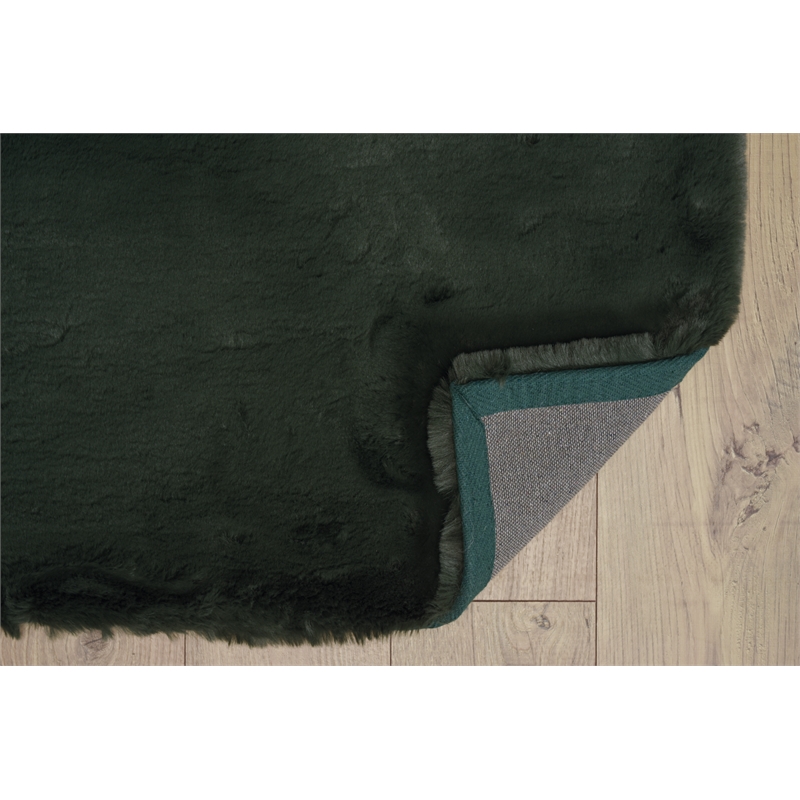 Linon Maven Faux Rabbit 5' x 7' Area Rug in Dark Green