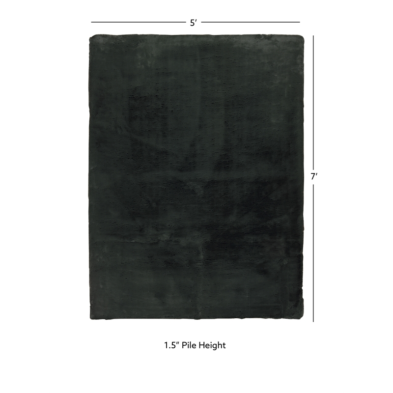 Linon Maven Faux Rabbit 5' x 7' Area Rug in Dark Green