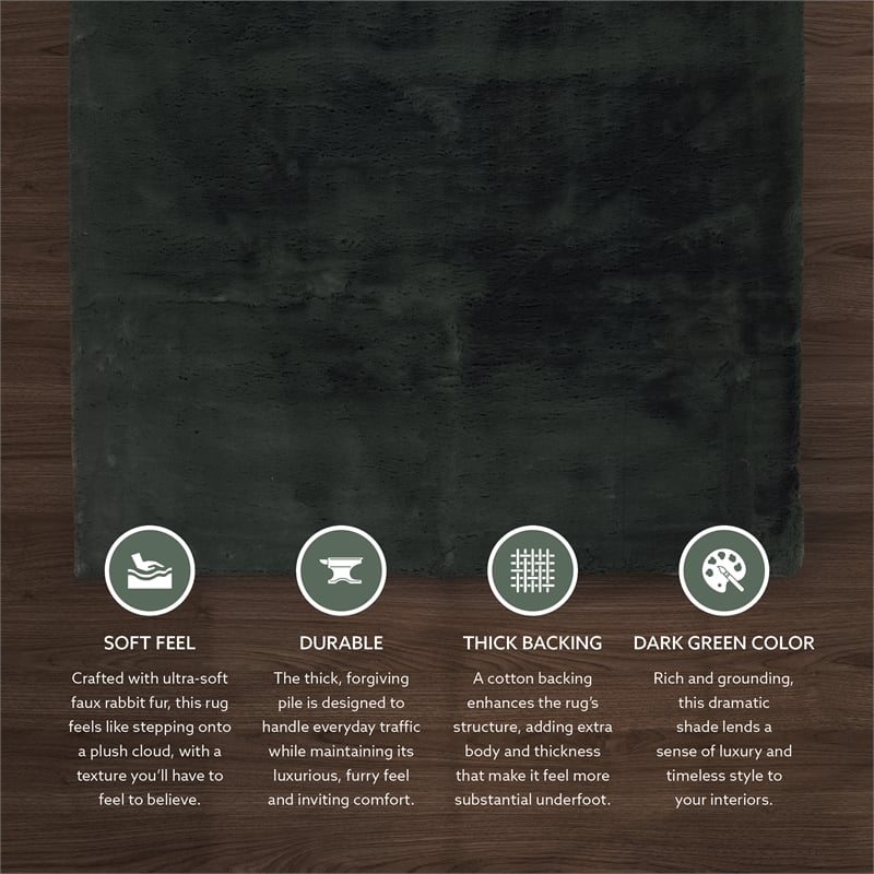 Linon Maven Faux Rabbit 5' x 7' Area Rug in Dark Green