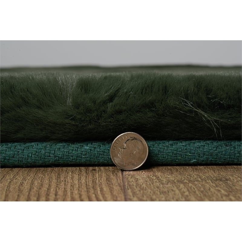 Linon Maven Faux Rabbit 8' x 10' Area Rug in Dark Green