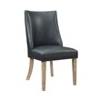 Linon Hale 5 Pce Dining Set Round Glass Table in Navy Faux Leather/Natural Wood