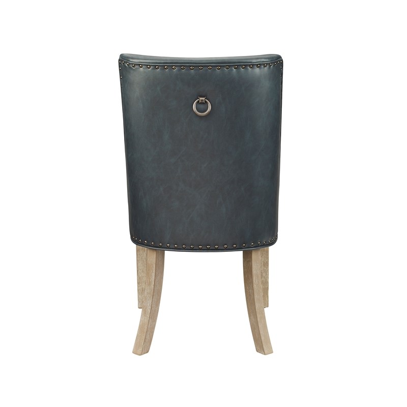 Linon Hale 5 Pce Dining Set Round Glass Table in Navy Faux Leather/Natural Wood