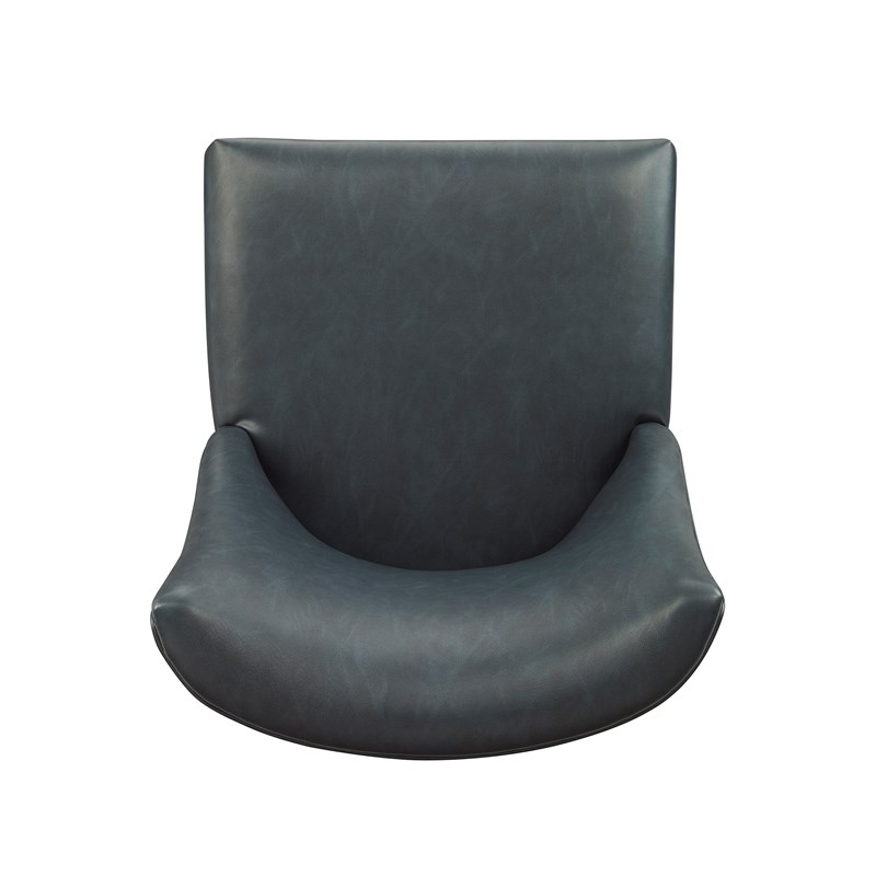 Linon Hale 5 Pce Dining Set Round Glass Table in Navy Faux Leather/Natural Wood