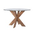Linon Hale 5 Pce Dining Set Round Glass Table in Navy Faux Leather/Natural Wood