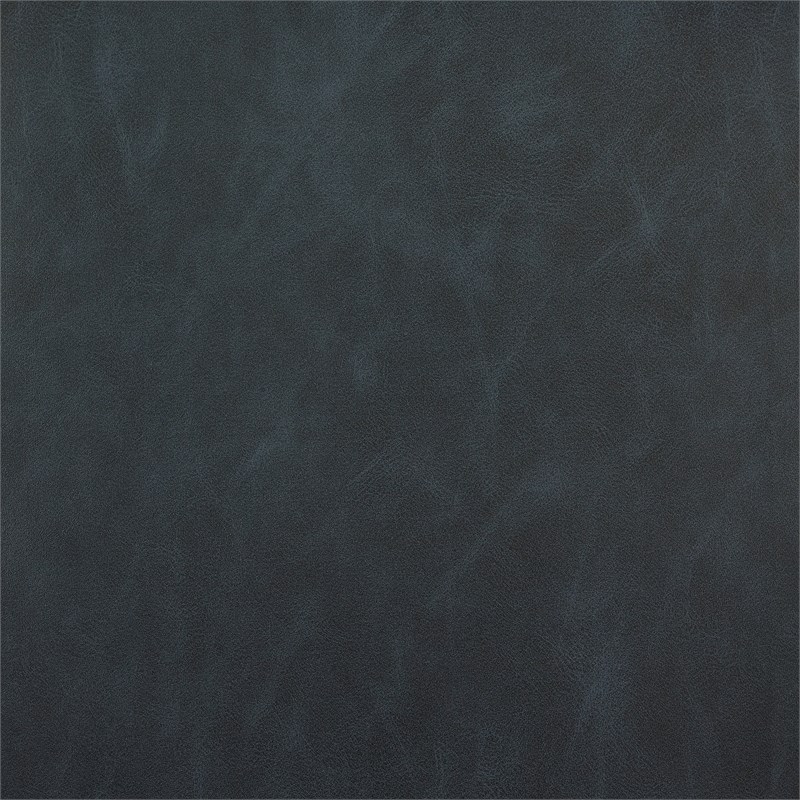 Linon Hale 5 Pce Dining Set Round Glass Table in Navy Faux Leather/Natural Wood