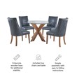 Linon Hale 5 Pce Dining Set Round Glass Table in Navy Faux Leather/Natural Wood