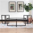 Linon 3 Piece Wood Coffee & End Table Set Glass Top in Umber Paint