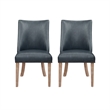 Linon Hale Set of 2 Navy Blue Faux Leather Dining Chairs with Natural Wood Legs