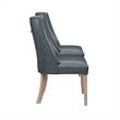 Linon Hale Set of 2 Navy Blue Faux Leather Dining Chairs with Natural Wood Legs