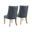 Linon Hale Set of 2 Navy Blue Faux Leather Dining Chairs with Natural Wood Legs