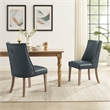 Linon Hale Set of 2 Navy Blue Faux Leather Dining Chairs with Natural Wood Legs