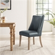 Linon Hale Set of 2 Navy Blue Faux Leather Dining Chairs with Natural Wood Legs