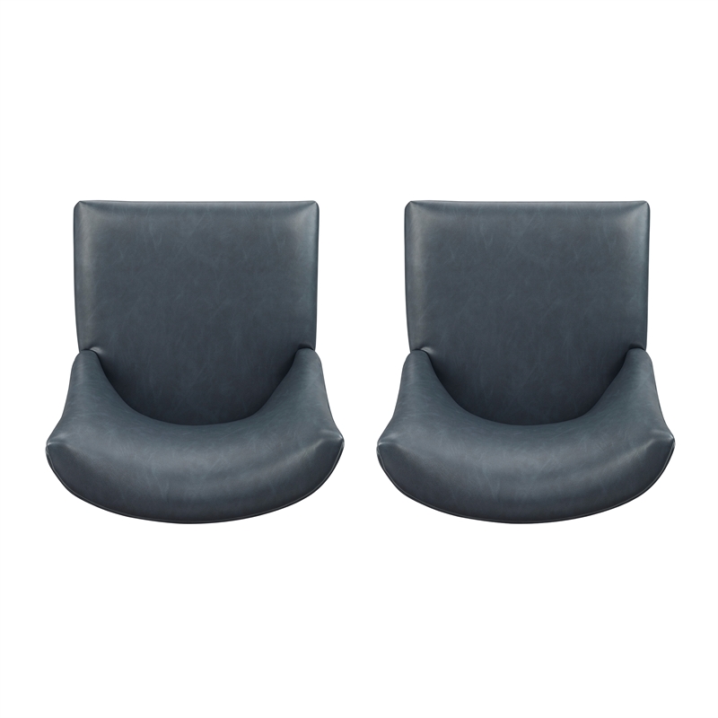 Linon Hale Set of 2 Navy Blue Faux Leather Dining Chairs with Natural Wood Legs