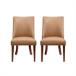 Linon Hale Set of 2 Tan Faux Leather Upholstered Dining Chairs Brown Wood Legs