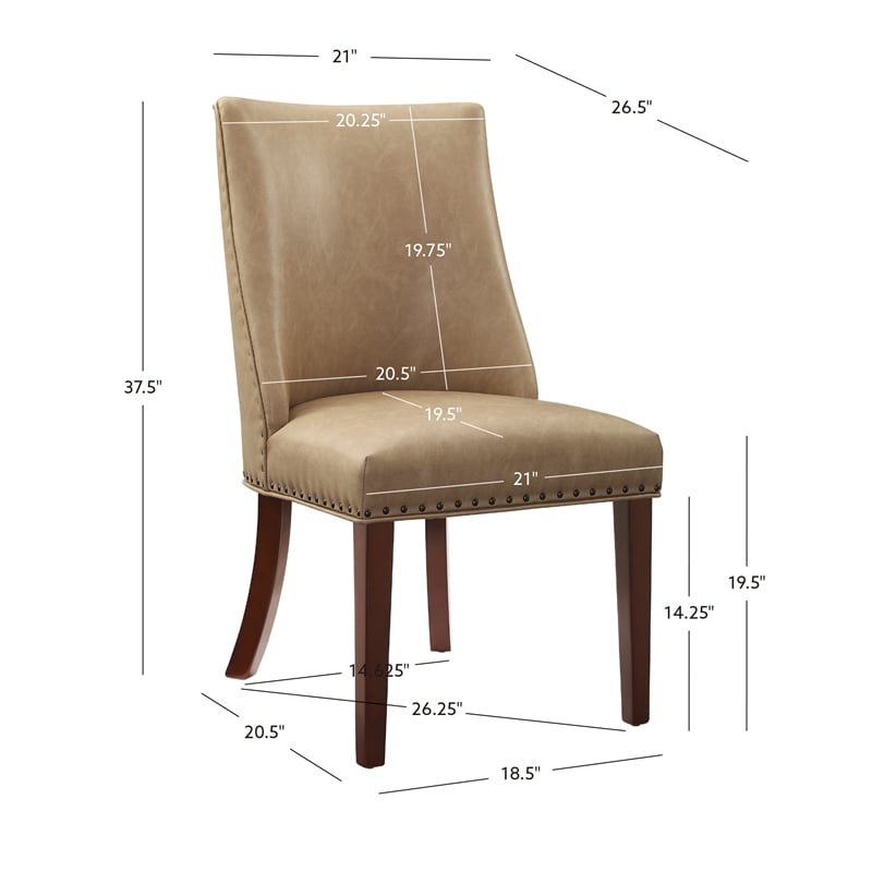 Linon Hale Set of 2 Tan Faux Leather Upholstered Dining Chairs Brown Wood Legs