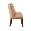 Linon Hale Set of 2 Tan Faux Leather Upholstered Dining Chairs Brown Wood Legs