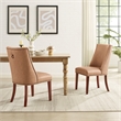Linon Hale Set of 2 Tan Faux Leather Upholstered Dining Chairs Brown Wood Legs