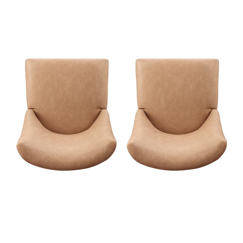 Linon Hale Set of 2 Tan Faux Leather Upholstered Dining Chairs Brown Wood Legs