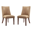 Linon Hale Set of 2 Tan Faux Leather Upholstered Dining Chairs Brown Wood Legs