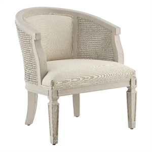 Linon Sandry Wood Barrel Chair Padded Back & Seat Woven Cane Sides in White